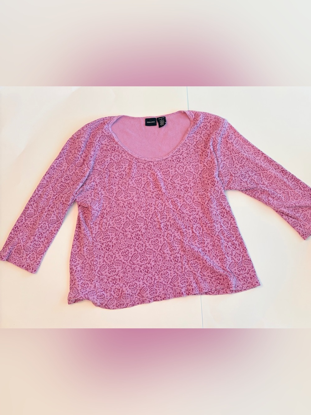Xhilaration Pink Floral-Pattern Long Sleeve Scoop Neck Top